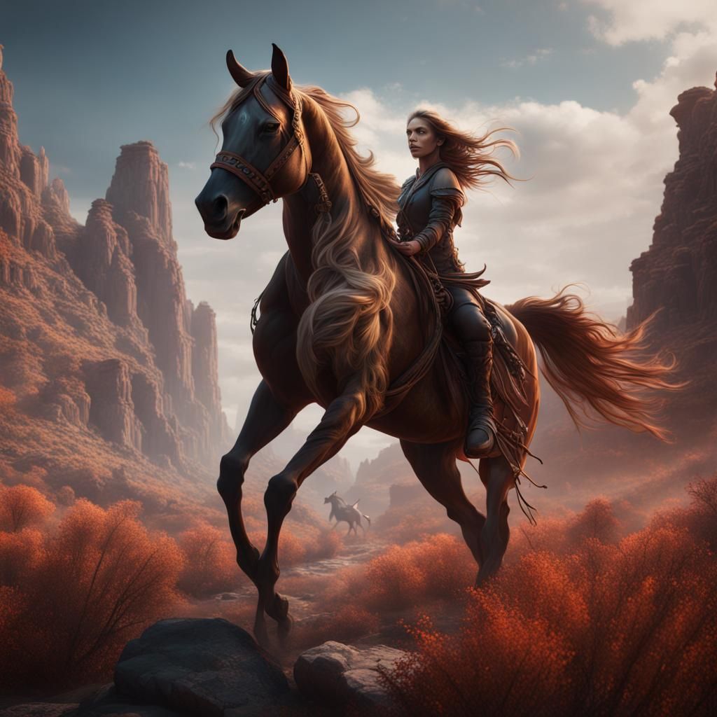 Wild Horse and Rider in Detailed Fantasy Art