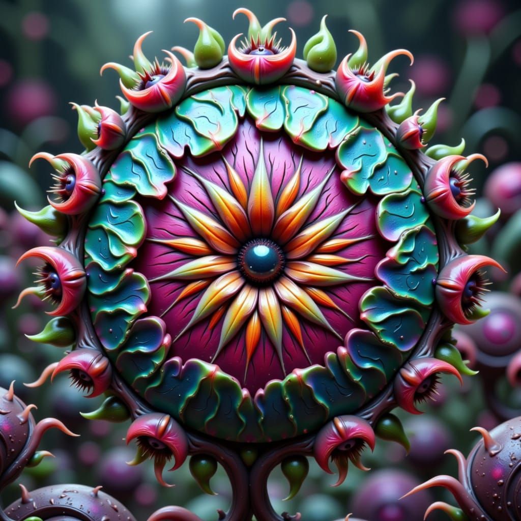 Iridescent Alien Plant in Ethereal Landscape