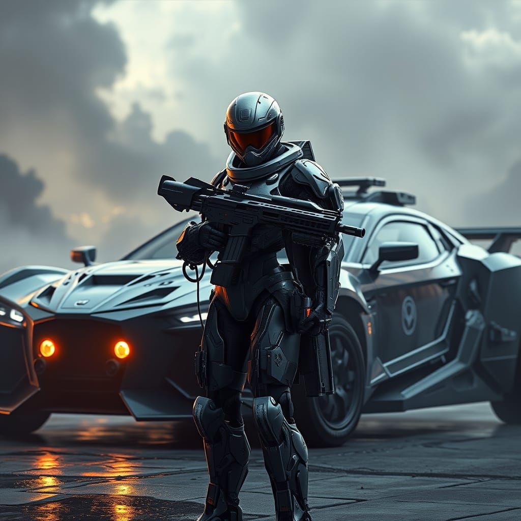 Cybernetic Warrior in Futuristic Armor