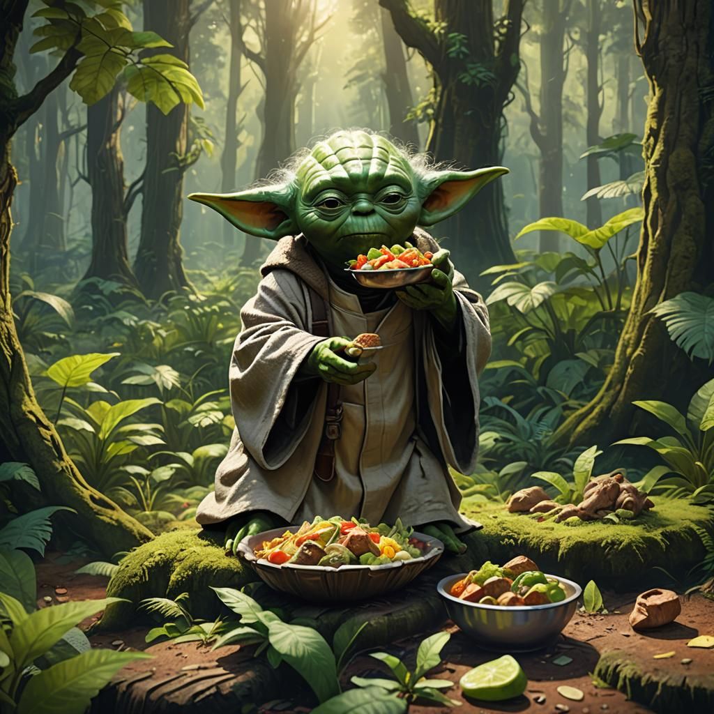 Yoda's Forest Feast: Detailed Matte Painting
