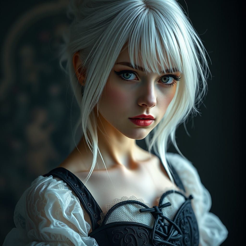 Gothic Woman in a Dark Corset Dress