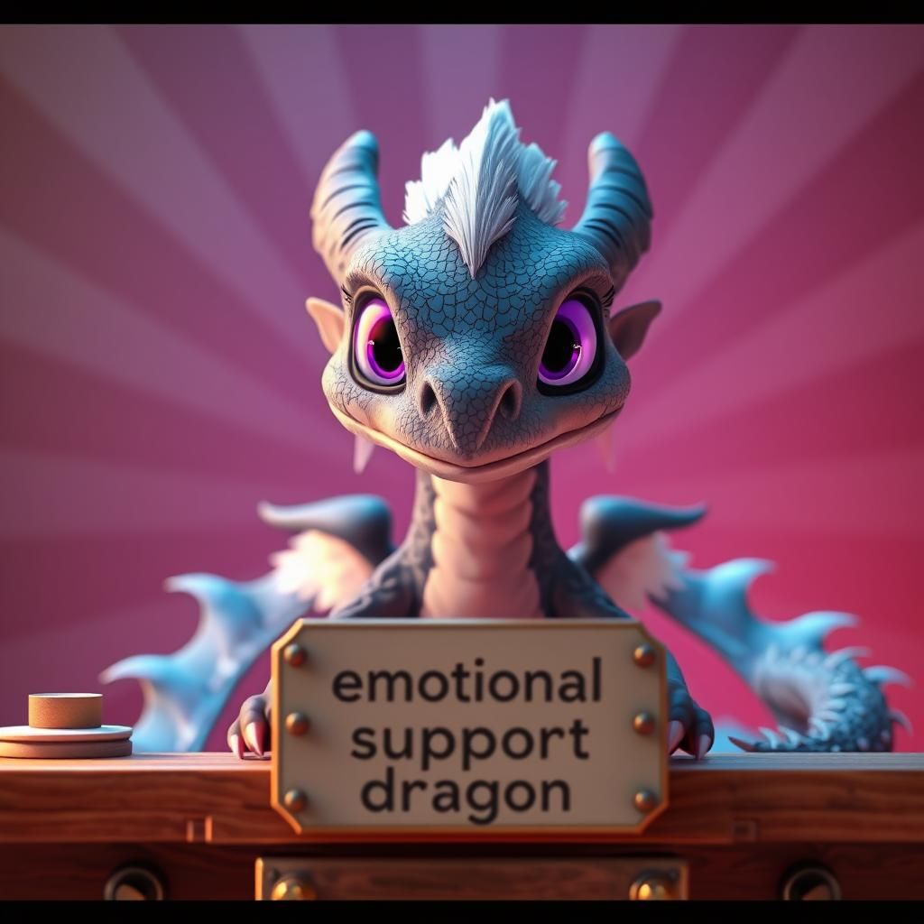 Emotional Support Dragon in Dreamlike 3D Digital Art