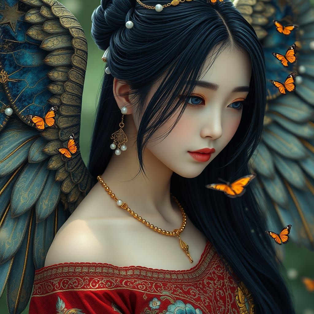 Chinese Woman with Wings in Klimt Style