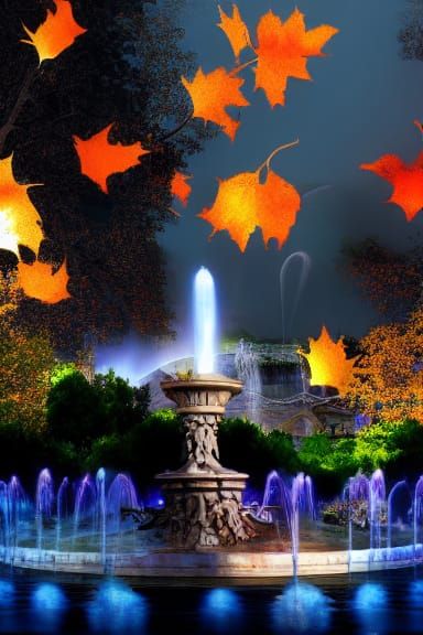 Autumn Fountain in Forest Wonderland