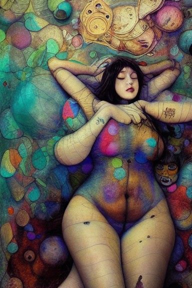 Goddess of Sleep in Surreal Mixed Media Style