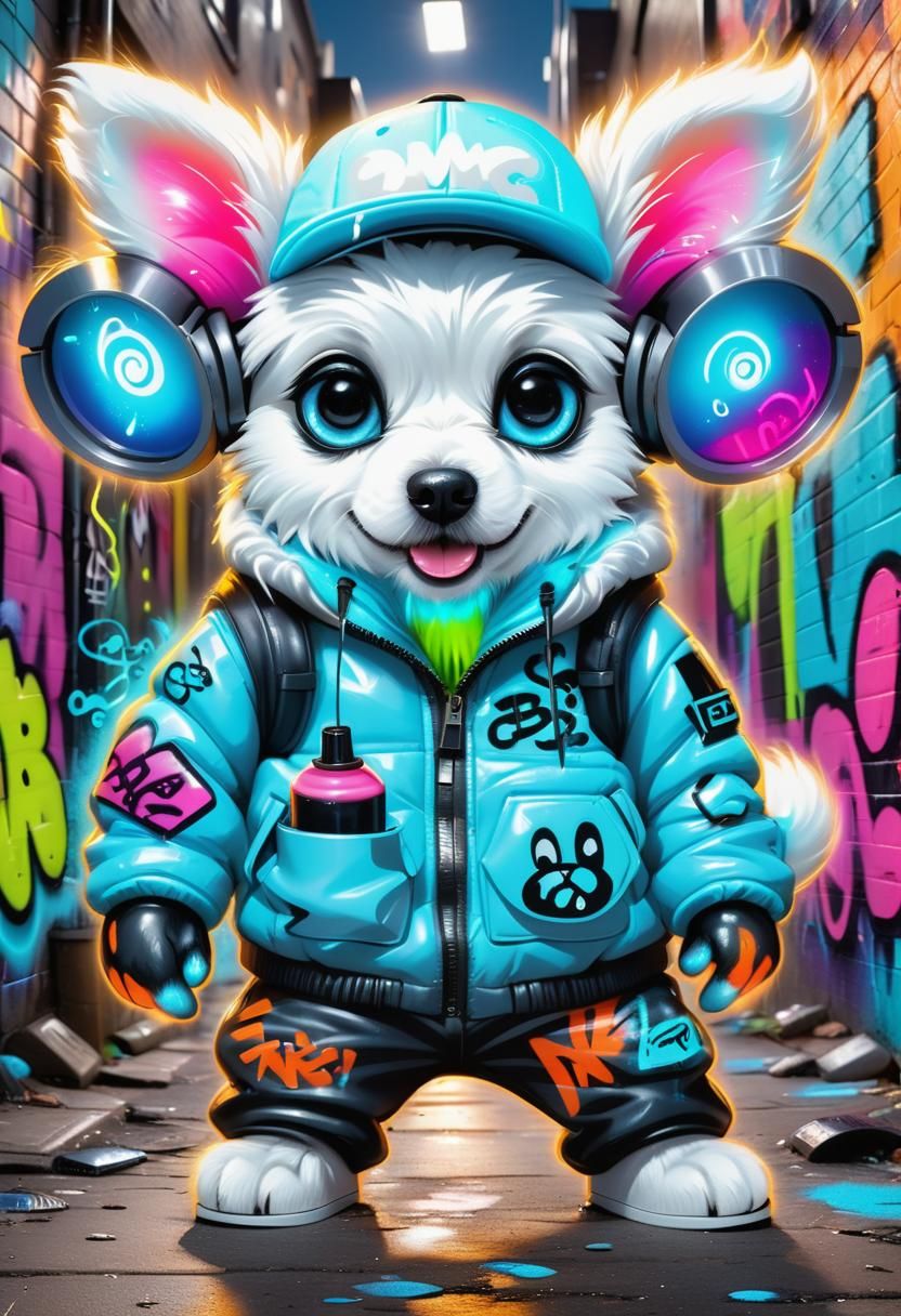 Neon Alley Puppy: Street Art Graffiti Scene