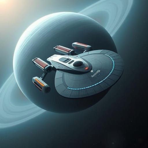 USS Equinox Orbiting Gas Giant in Digital Painting Style