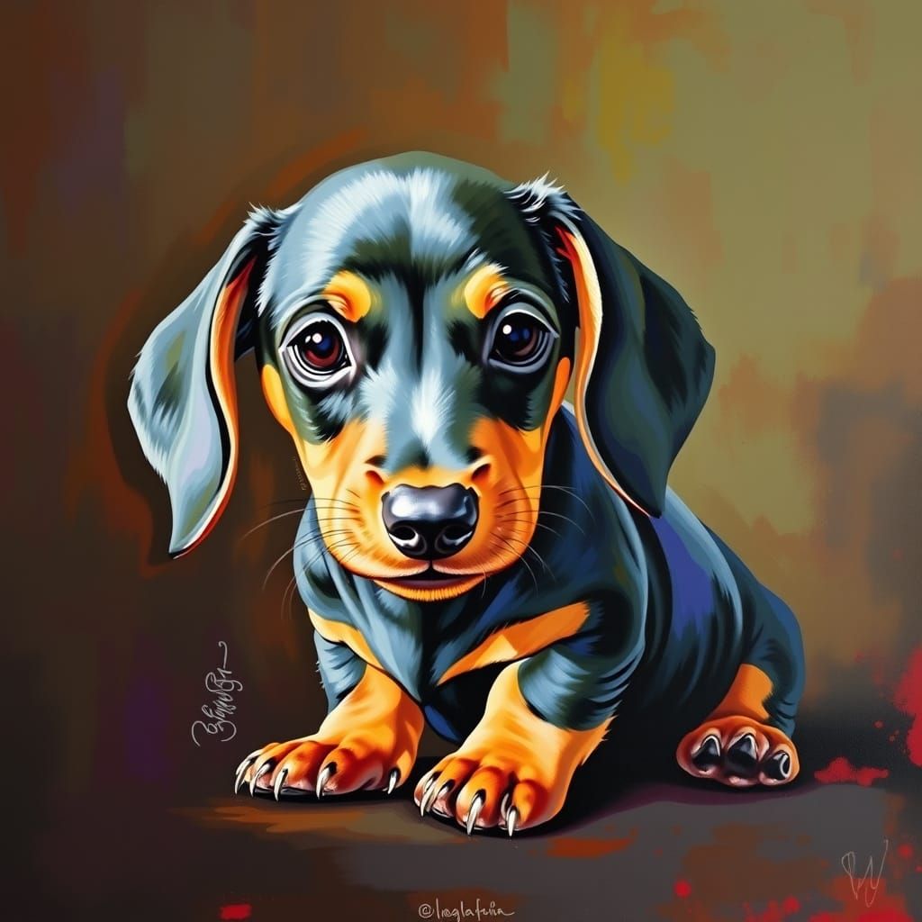 Vibrant Oil Painting of a Dachshund Puppy