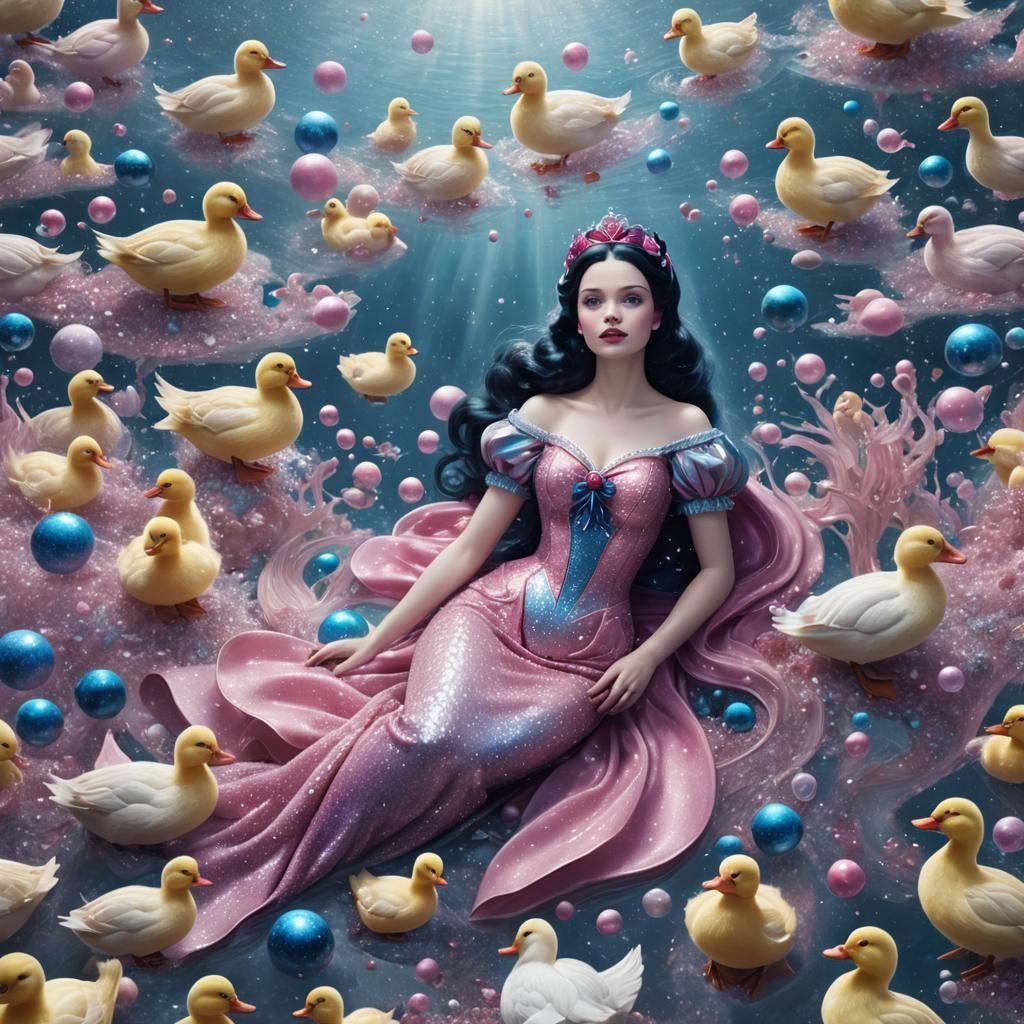 Snow White Space Mermaid with Ducks