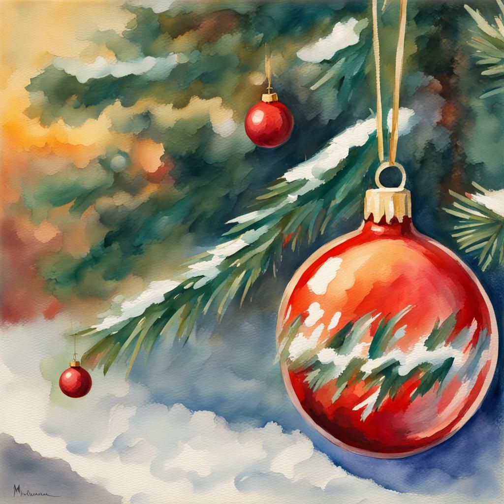 Retro Christmas Ornament in Gouache Style