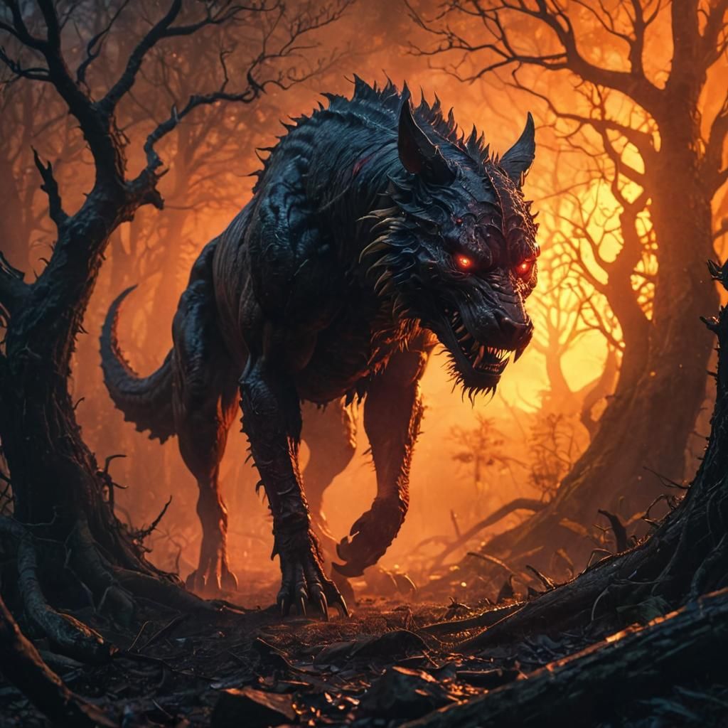 Menacing Chupacabra Creature in Dark Fantasy Art
