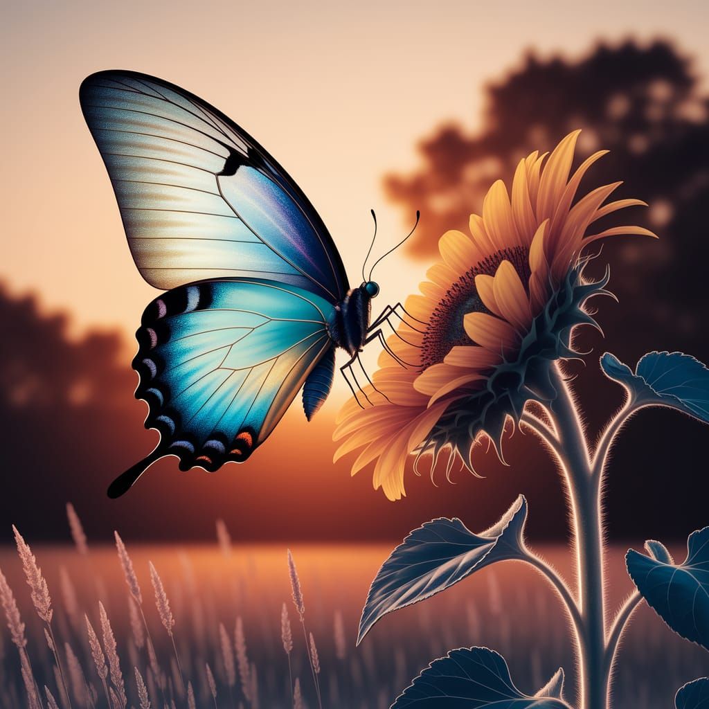 Vibrant Butterfly on a Majestic Sunflower