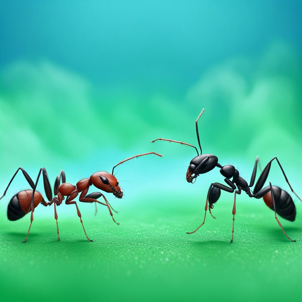 Ants Face Off: Hyperrealistic Misty Divide