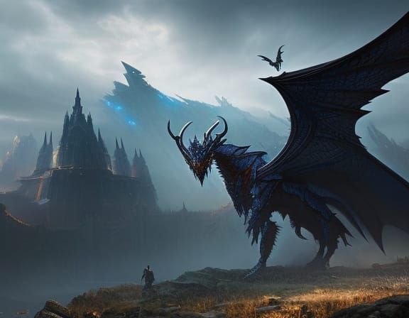 Intricately Detailed Blue Dragon in Dark Fantasy Art