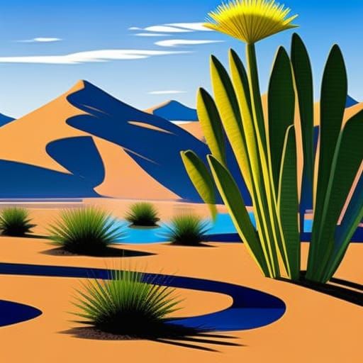 Golden Barrel Cactus Oasis: Fantasy Sci-Fi Art