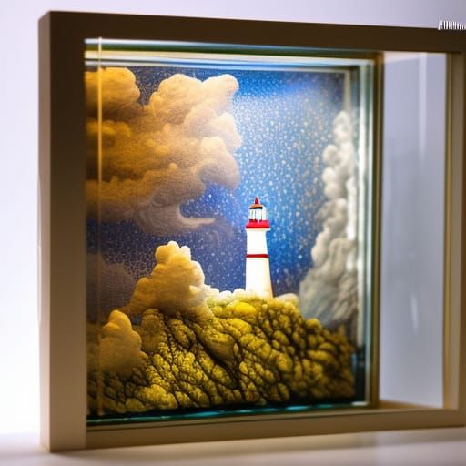 Lighthouse Storm Diorama in Nested Glass Boxes
