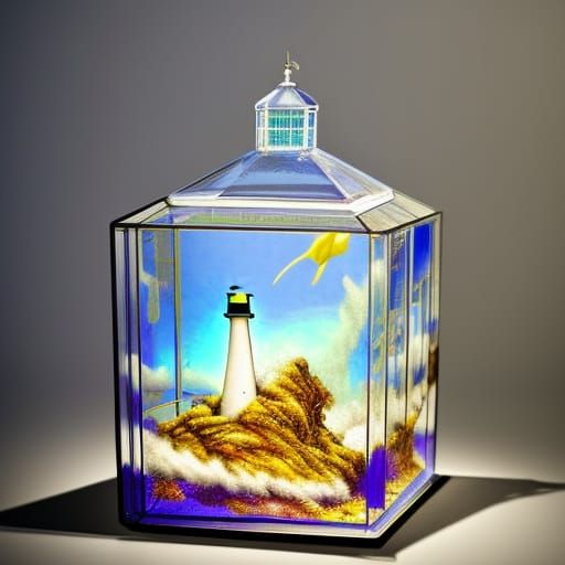 Stormy Lighthouse Diorama in Glass Box