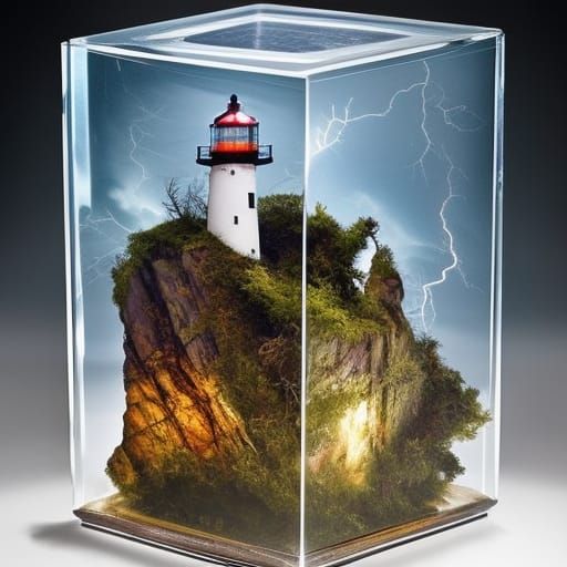 Diorama: Lighthouse in a Stormy Glass Box
