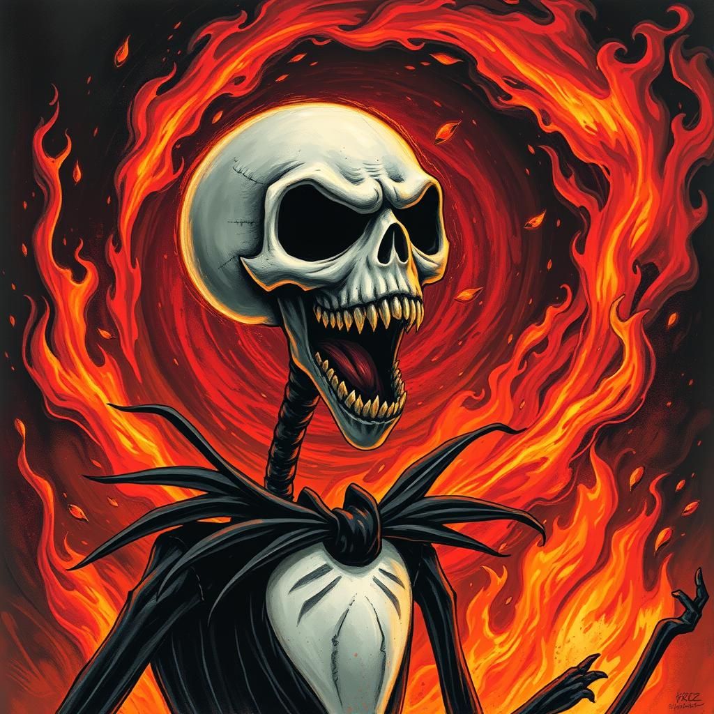 Jack Skellington in flames Horror, Mysterious, Mysterious