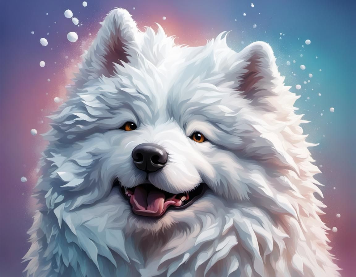 Hyperrealistic Samoyed Dog Snowman Splash Art