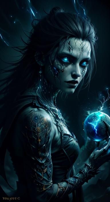 Dark Fantasy Warlock with Glowing Lightning