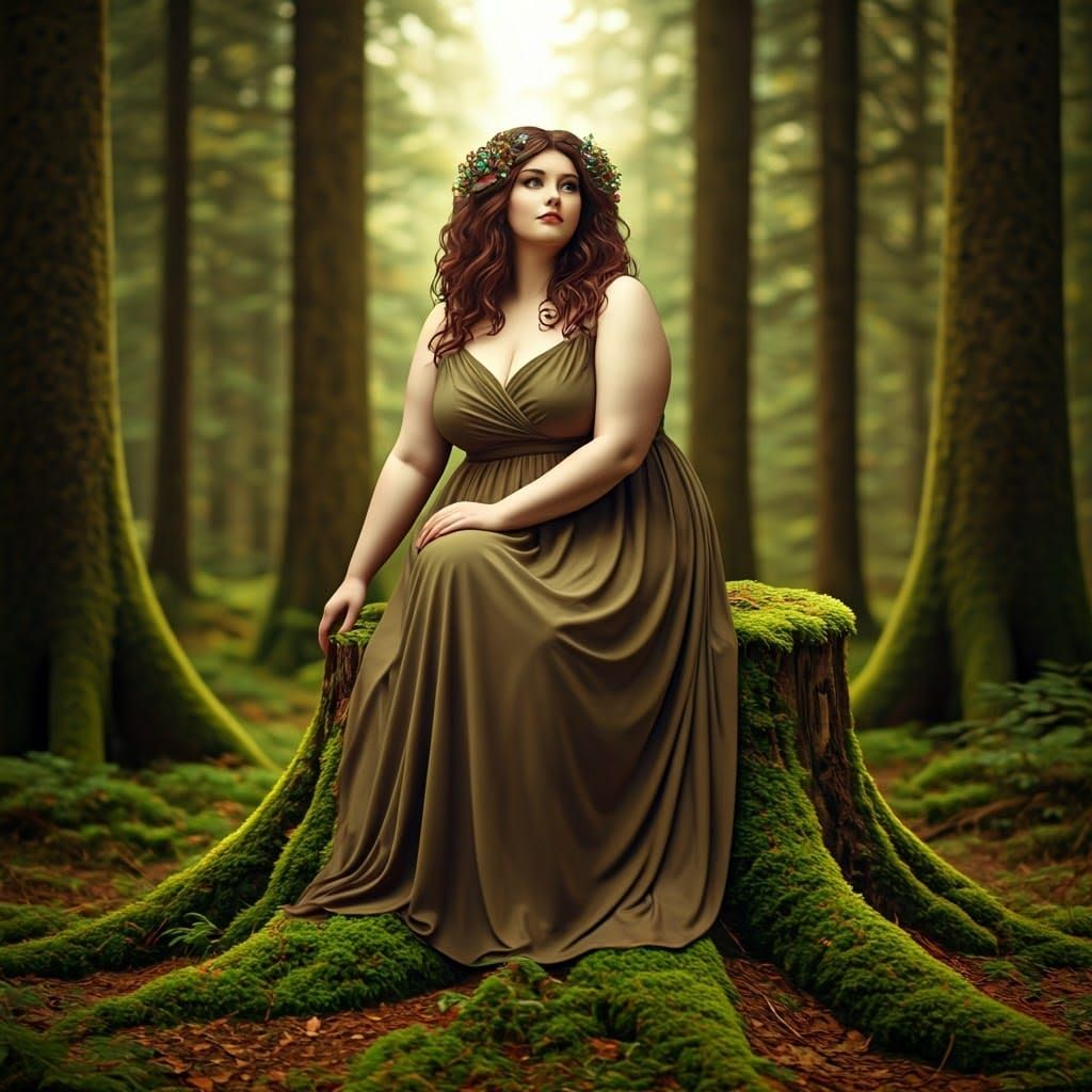 Goddess of the Earthly Realm in Whimsical Art Nouveau Style