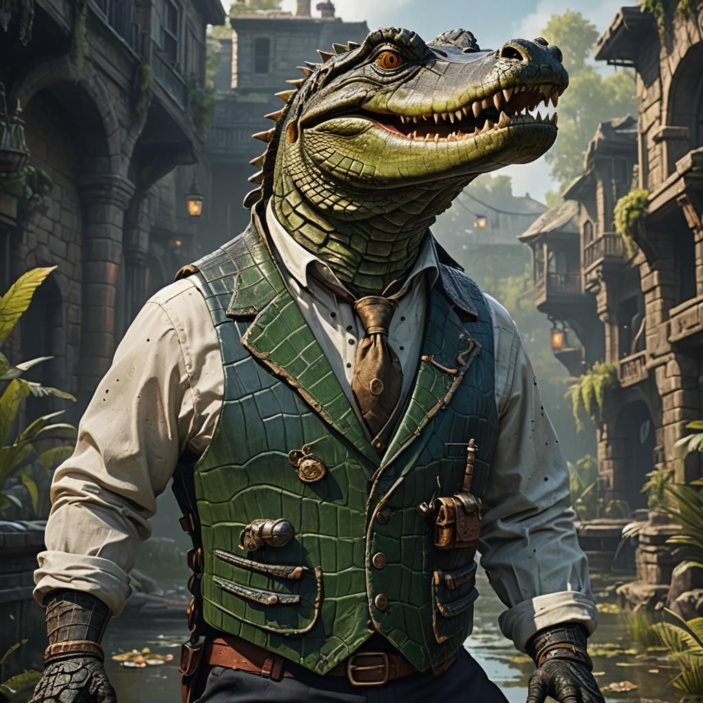 Alligator in Vest: Detailed Fantasy Concept Art