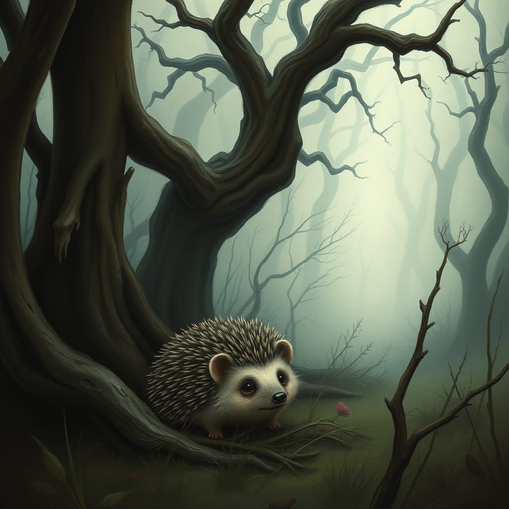 Mysterious Hedgehog Lost in a Haunting Forest