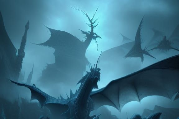 Dragon in Destroyed City, Digital Art