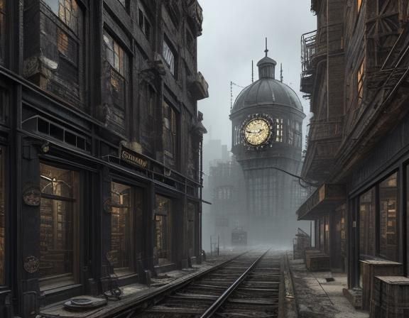 Clockpunk Buildings in Gritty Industrial Setting