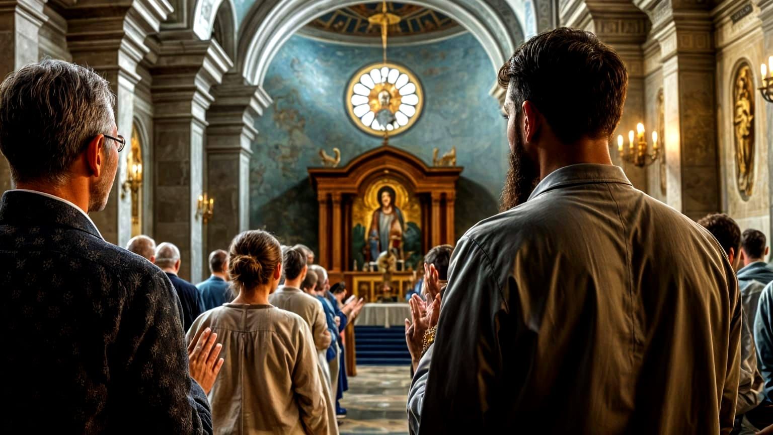 Greek Orthodox Devotees in Prayerful Vigil