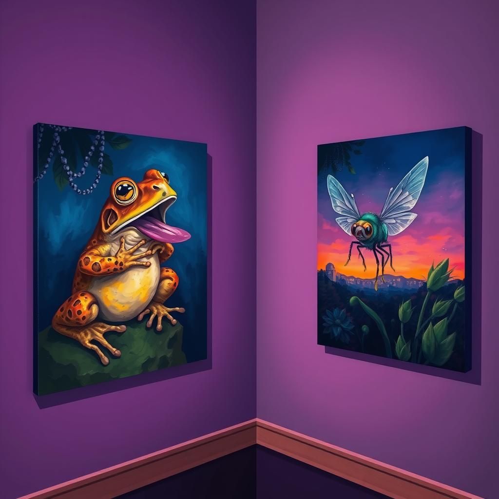 Toad Catches Fly Between Corner Wall Paintings