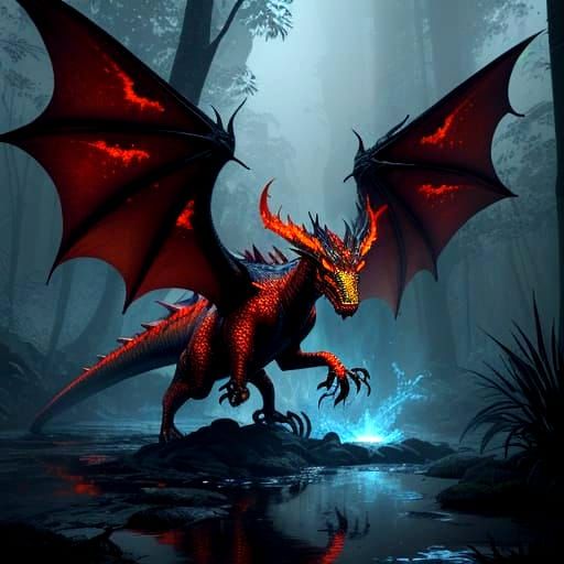 Surreal Fire Dragon Erupts in Rainforest Arena