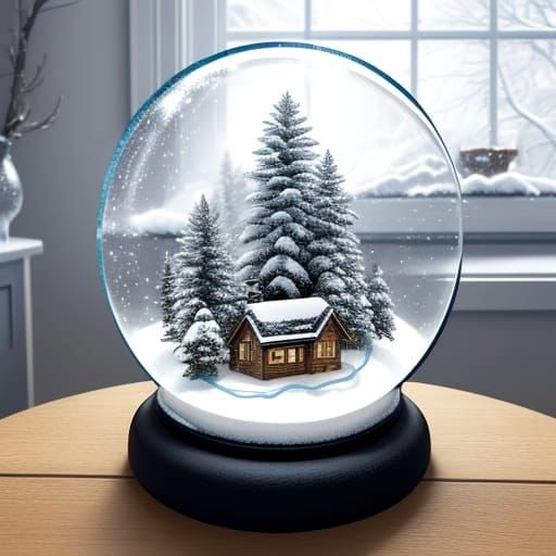 Hyperrealistic Miniature Winter Scene in a Snow Globe