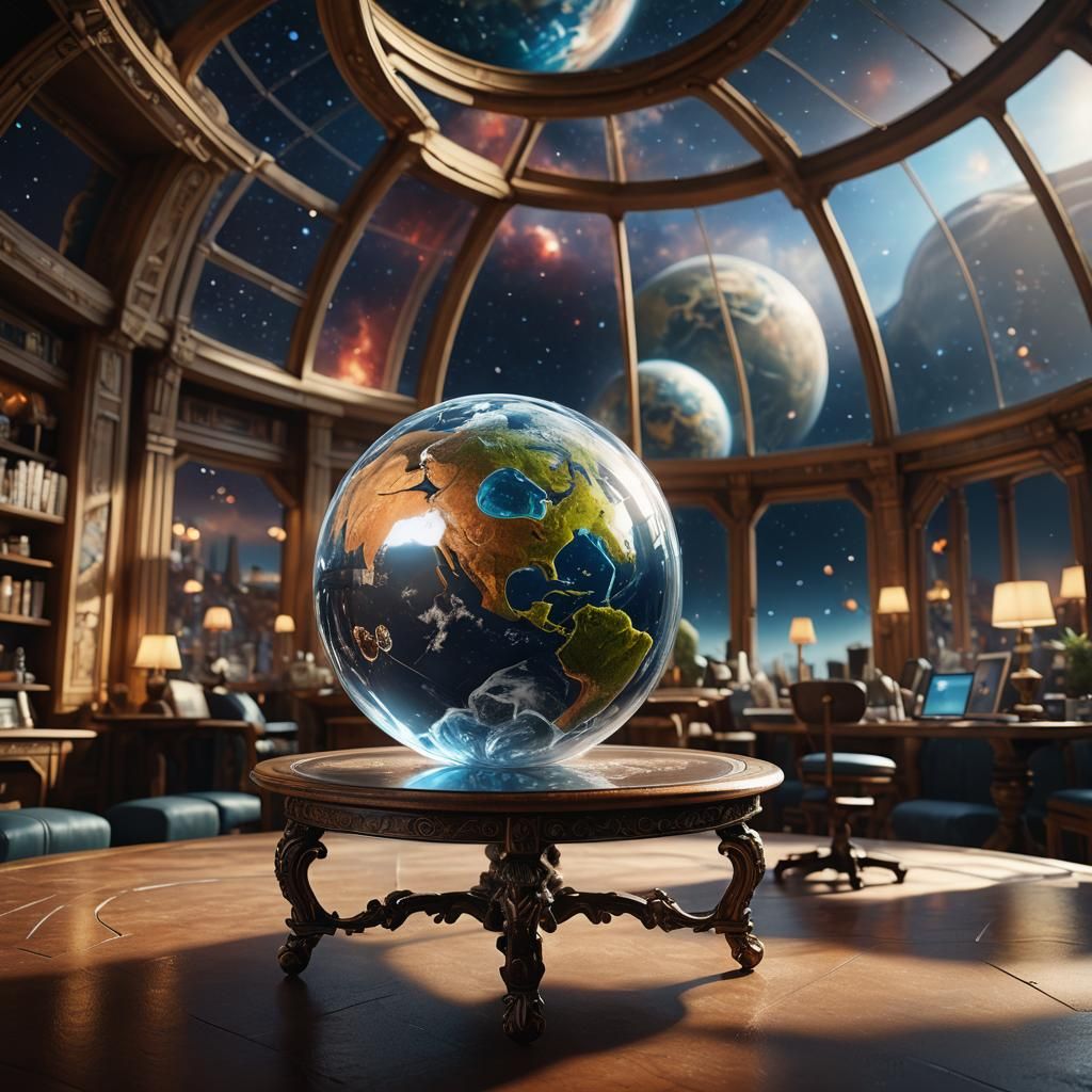 Earth in Glass Ball: Detailed Matte Painting
