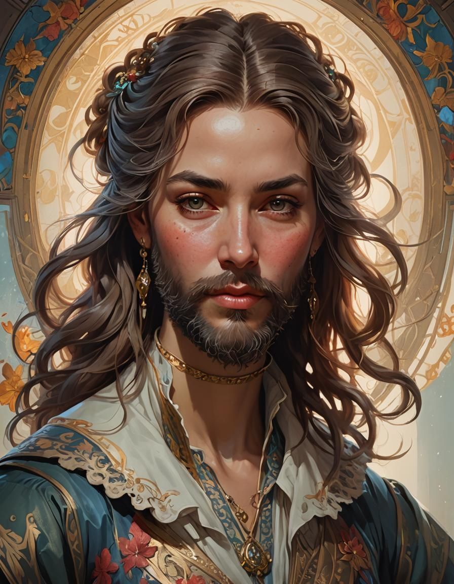 Bearded Woman Portrait in Baroque Style