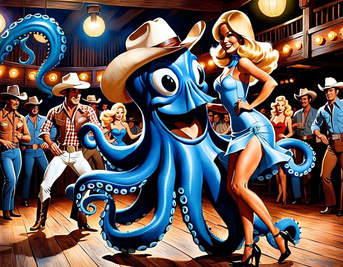 Blue Octopus Square Dance in Looney Tunes Style