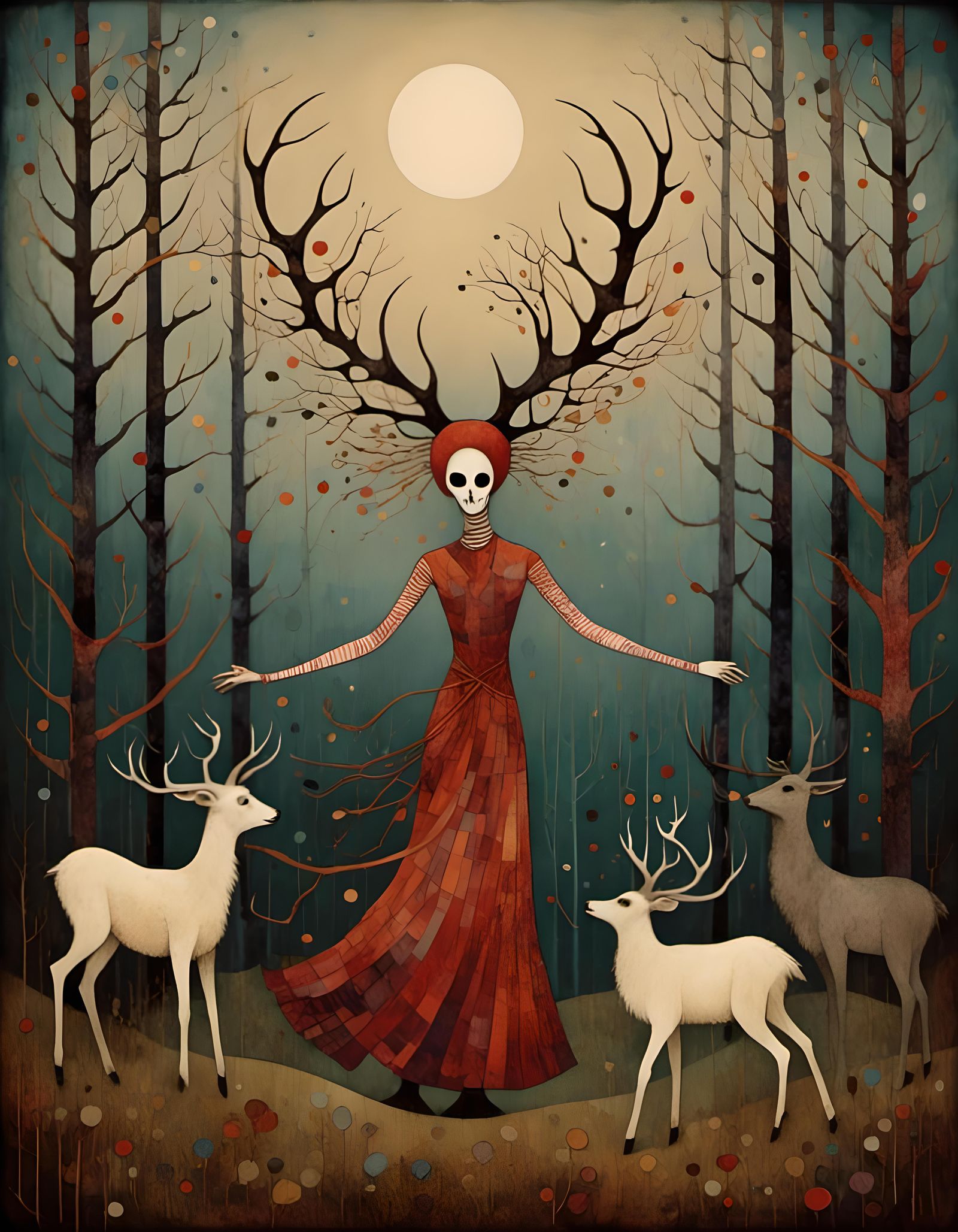 Shaman Woman Dancing in Dark Gothic Forest