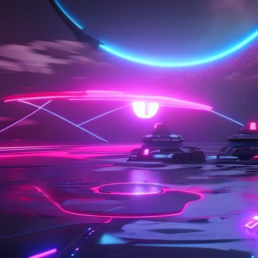 Neon Lunar Lotus in Dystopian Space