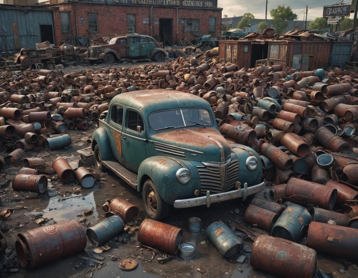 Dieselpunk 1940s Ford in Grim Industrial Setting