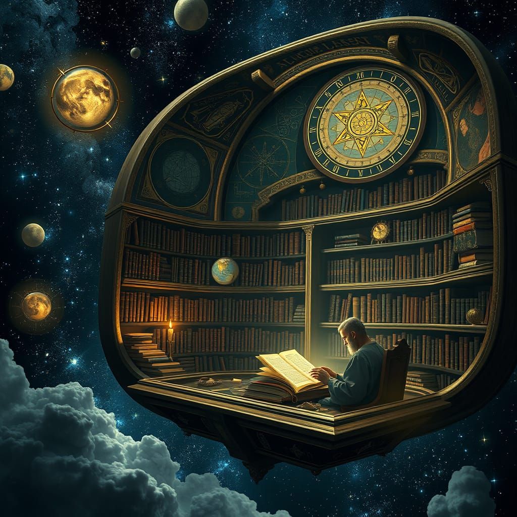 Celestial Library of Ancient Wisdom in Cosmic Masterpiece St...