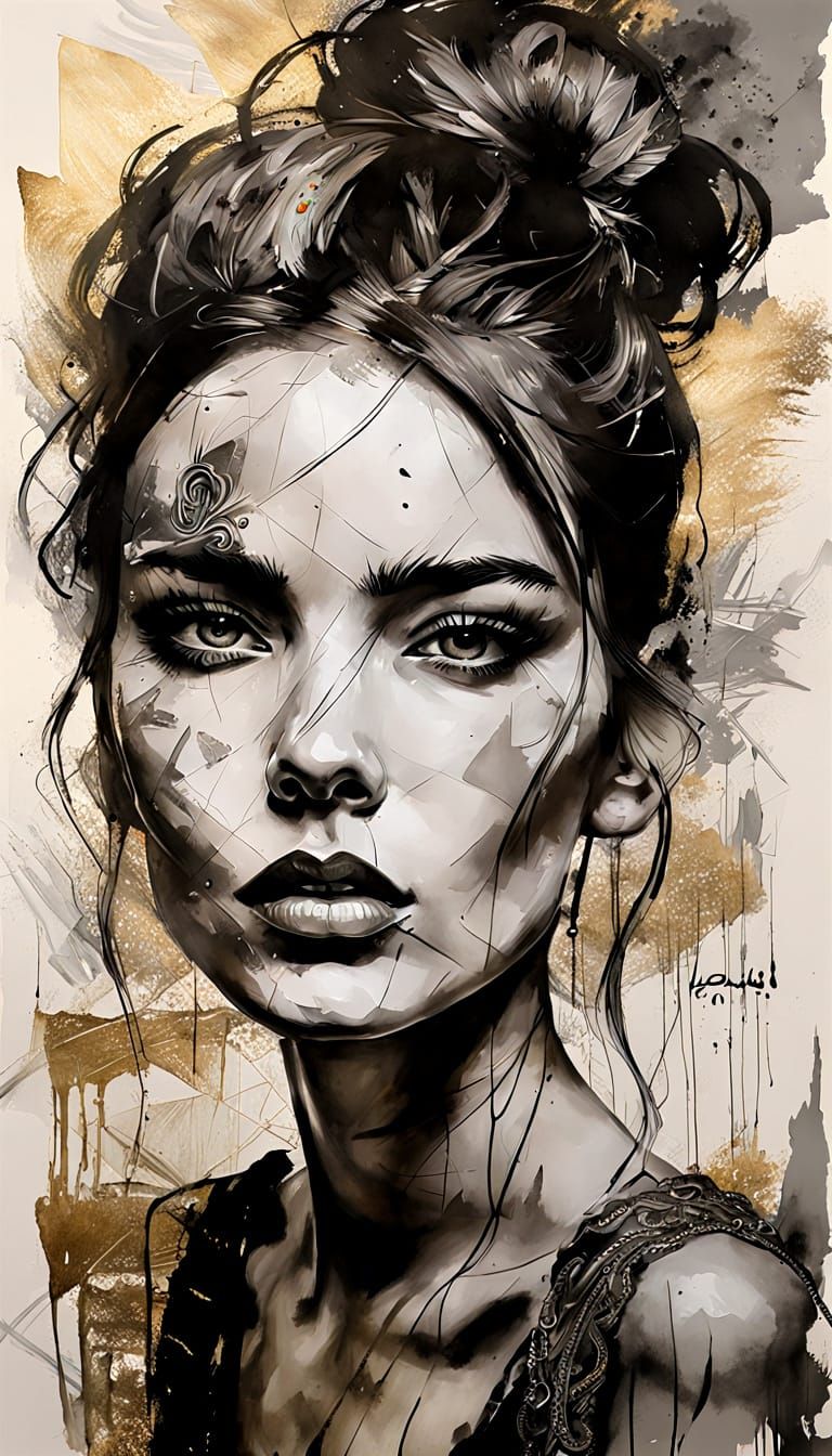 Vagabond Bohemian Portrait in Acid-Etched Metallic Style