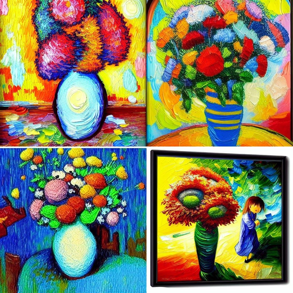 Neo-Impressionist Vase in Expressionist Oil Painting Style