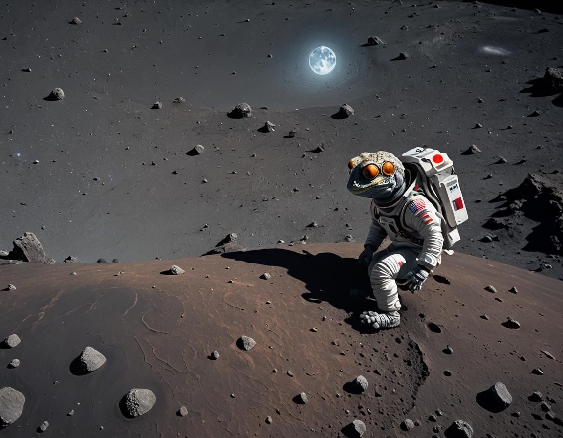 Gecko on the Moon in Hyper-Realistic Digital Art