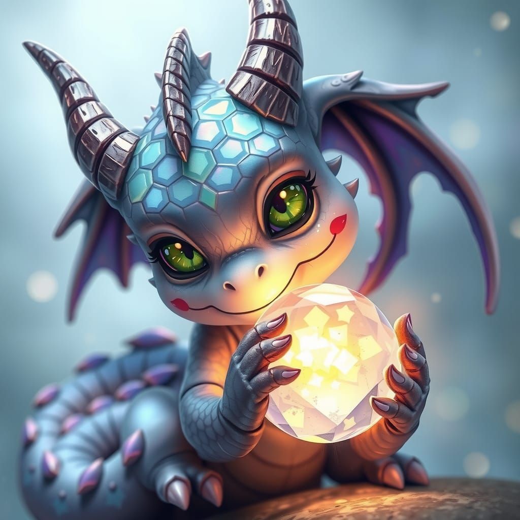 Whimsical Dragon with Iridescent Scales and Glowing Orb