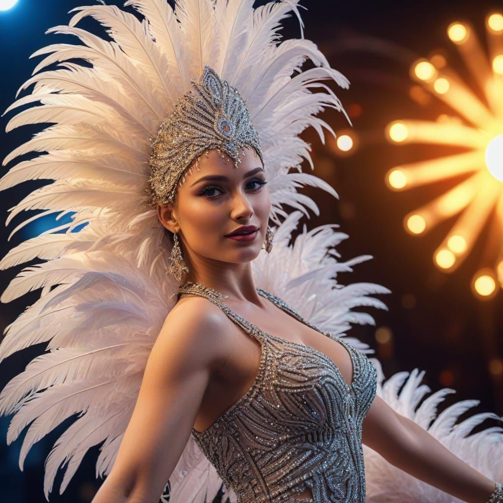 Showgirl Dancing in Studio: Hyper-Realistic HDR Photo