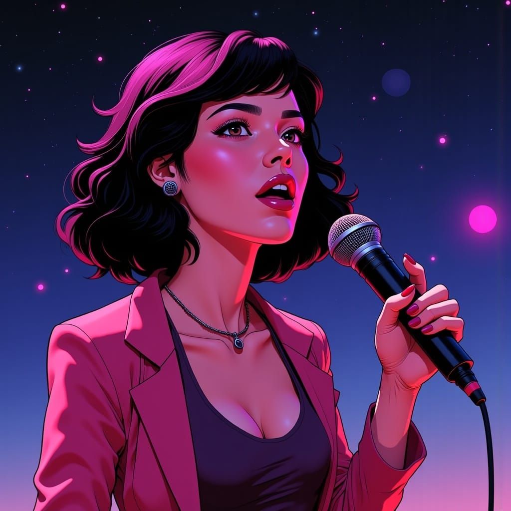 Kawaii Disney Jazz Singer in Digital Comic Style