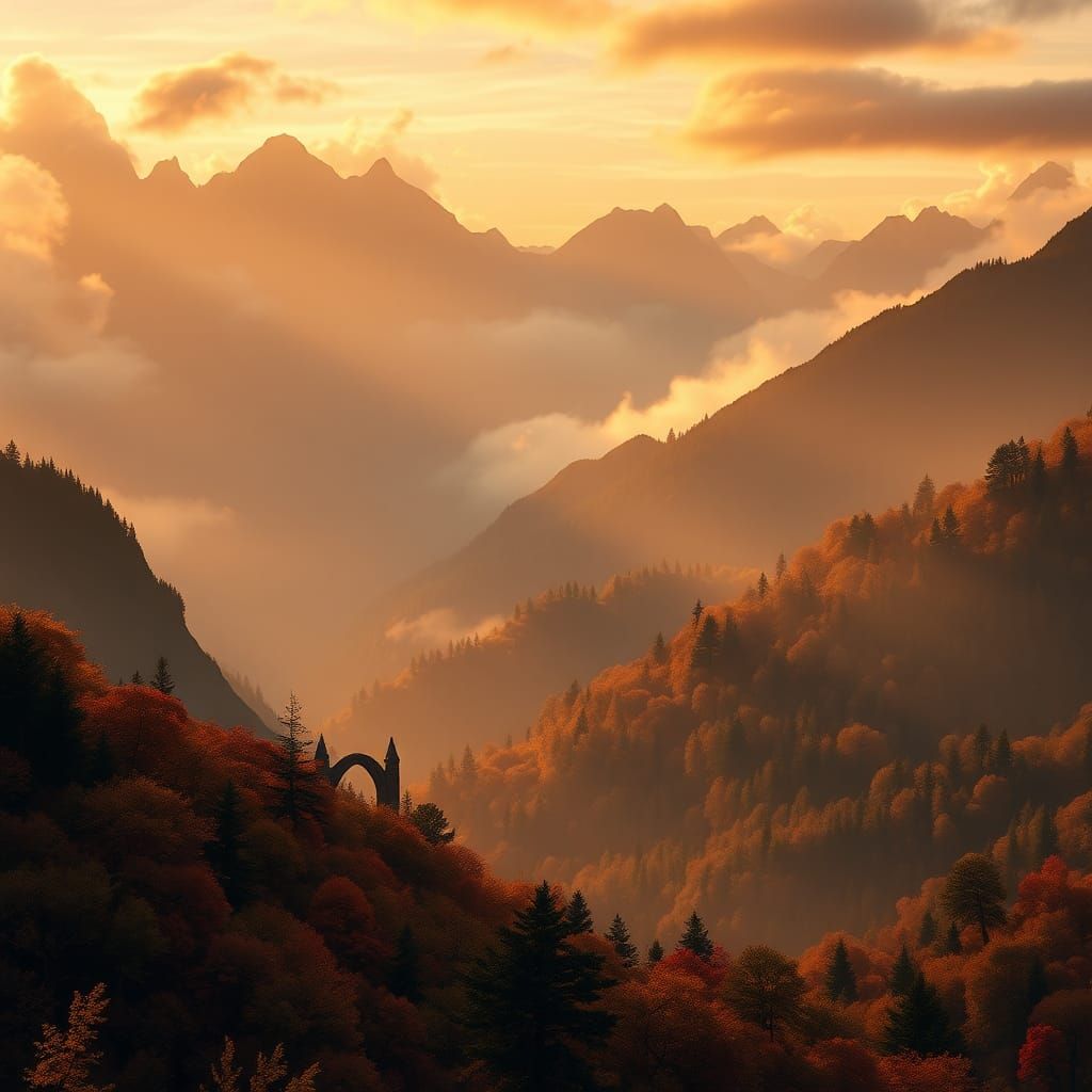 Golden Sunrise Over Majestic Fall Mountains