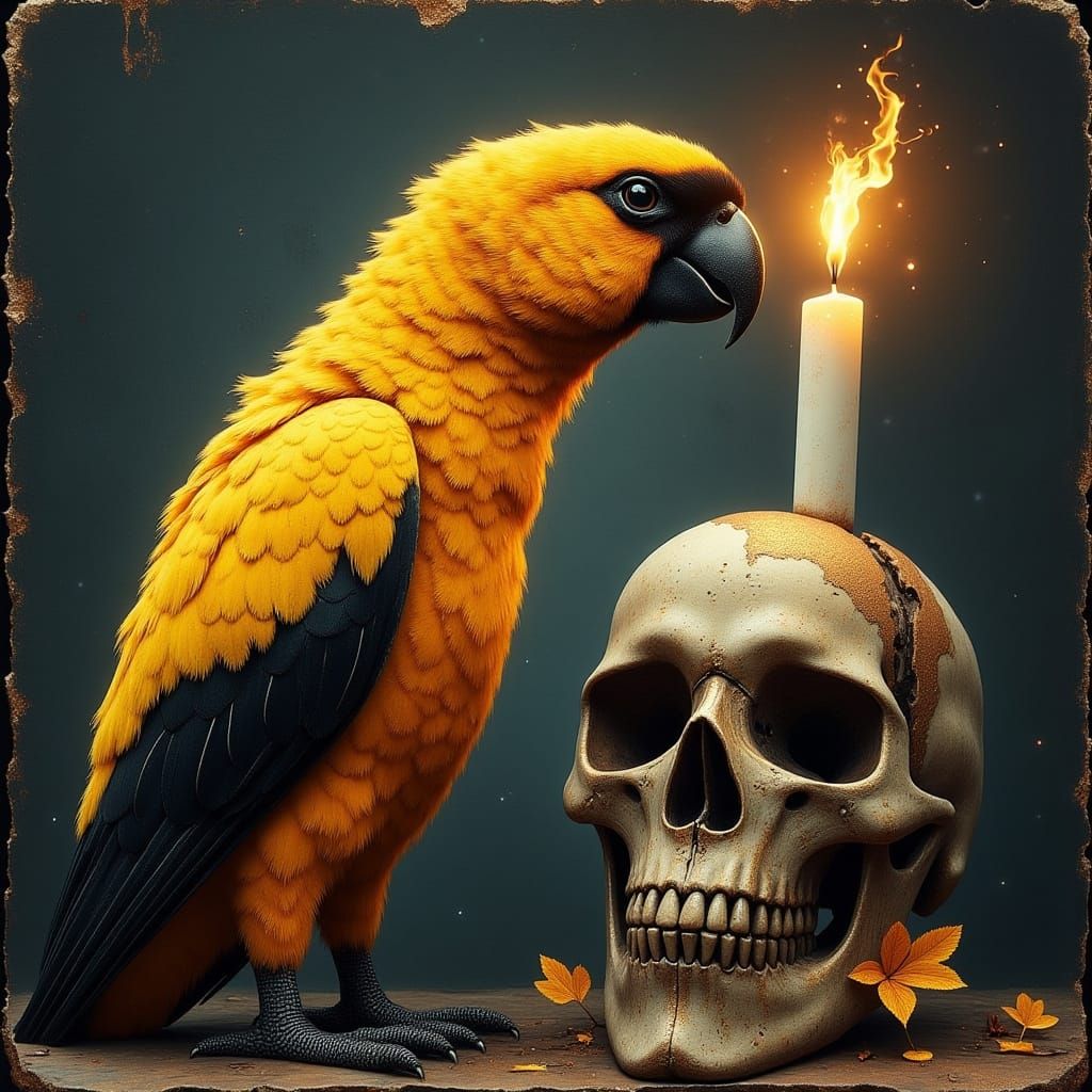 Pirate Parrot on Skull with Candle