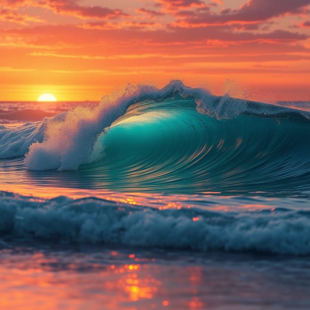 Surreal Sunset Beach Scene in Dreamlike Whimsy